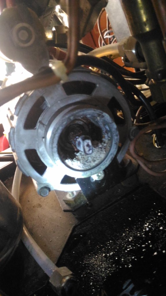 Motor collar after pump removed bearing condition and corrosion residue
